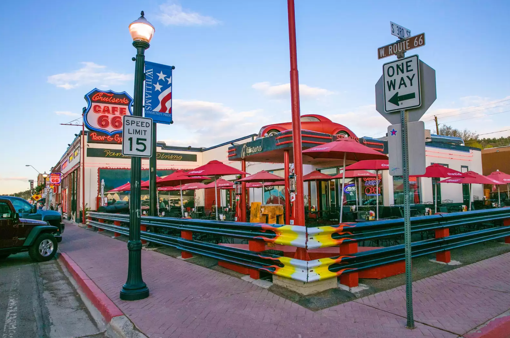 Outdoor dining area near Route 66 in Williams